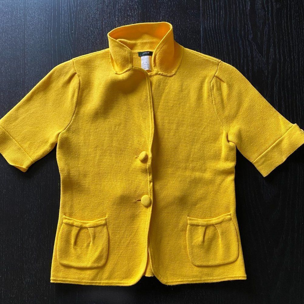 J. Crew Women's Yellow Short Sleeve Crop Jacket Top, Small (g49)